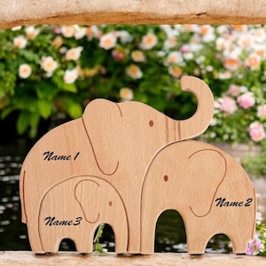 Wooden Elephant Family Puzzle: Personalized Kids Gift, Home Decor