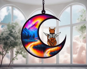 Cat memorial gift, Rainbow bridge Cat, Sun catcher, Suncatcher pet memorial, personalized name, Cat remembrance, Customizable Cat, Pearl