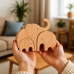 Personalized Wooden Elephant Family Puzzle: Newborn Gift, Home Decor