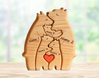 Personalized Wooden Bear Family Puzzle, Wooden Bear Puzzle with Family Names, Family Keepsake Gift, Home Decor, Pearl
