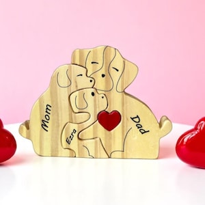 Family Keepsake Gift, Wooden Dog Family Puzzle, Engraved Family Name Puzzle, Family Home Decor, Gift for Kids, Christmas Gift Idea