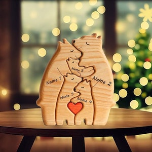 Personalized Wooden Bear Family Puzzle: Engraved Name Keepsake