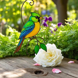 Multicolor Bird Stained Glass, Bright Nature, Colorful Stained Glass Bird Suncatcher, Unique Gift for Mom or Bird Lovers, Mothers Day gift