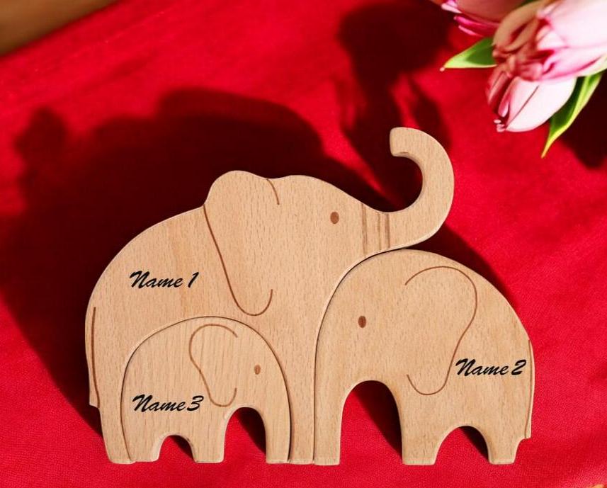 Father's Day Gift-Newborn gift - Christmas gifts-Wooden Elephant Family Puzzle-Personalized gift for Kids-Gift For Her-Home Decor