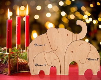 Newborn gift, christmas gifts, Wooden Elephant Family Puzzle-Personalized gift for Kids-Gift For Her-Home Decor-Puzzle for Kids-Pearl