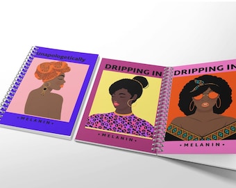 Afro in Black Melanin Afrocentric Spiral Notebooks, Notebooks for African American Women, Black Girl Notebooks, Black Lives Matter
