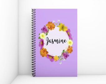Personalized flower Notebook, Lined Journals and Notebooks, Lined or Unlined Spiral Book,