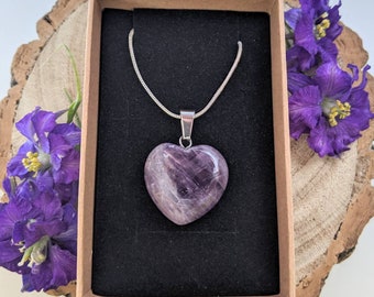Amethyst Heart Pendant Necklace Silver Gemstone February Birthstone Gift for Her