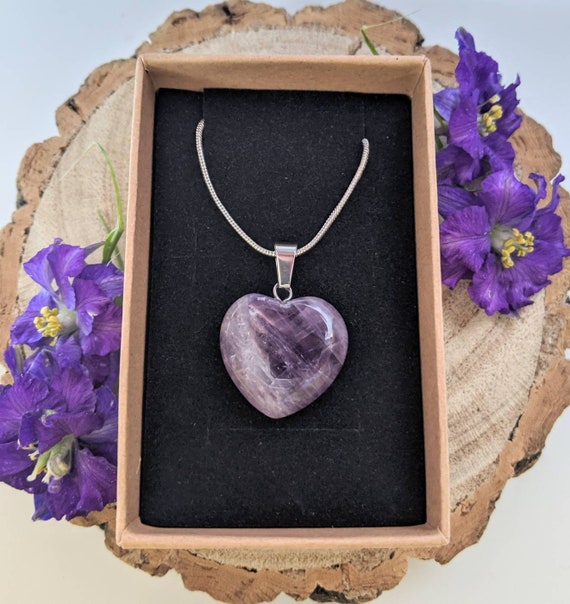 Amethyst Heart Pendant Necklace Silver Gemstone February Birthstone Gift for Her