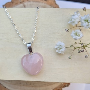 Rose Quartz Heart Necklace: Sterling Silver Pendant, Gemstone Jewelry Valentine's