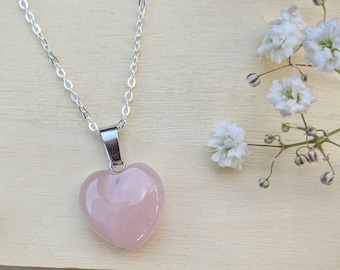 Rose Quartz Heart Necklace: Sterling Silver Pendant, Gemstone Jewelry Valentine's