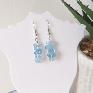 Aquamarine Earrings Silver Crystal Gemstone Chip Earrings Gift for Her March Birthstone