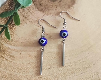 Pendientes Nazar de plata con forma de ojo malvado, joyería de suerte y protección, regalo para ella