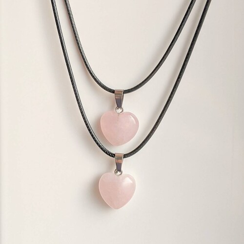 Rose Quartz Heart Necklace Black Cord 