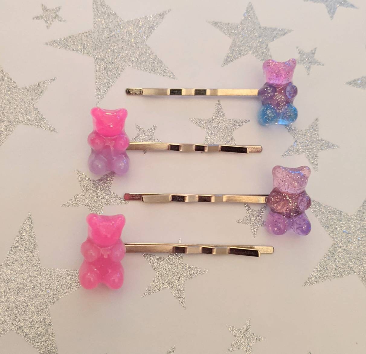 Gummy Bear Hair Clips Pins Barrettes Pack of 3 Silver Glittery | Etsy