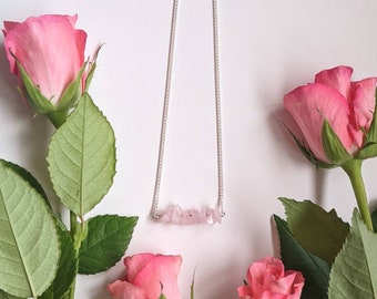 Rose Quartz Bar Necklace: Hypoallergenic Silver Chain, Gemstone Jewelry
