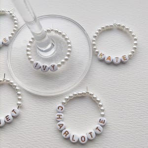 Gepersonaliseerde parel wijnglasbedels: goud zilver trouwbedankjes kerstcadeau vrijgezellenfeest
