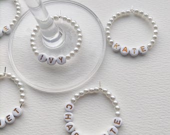 Dijes de perla personalizados para copas de vino: regalos de boda de oro y plata, regalo de Navidad, despedida de soltera