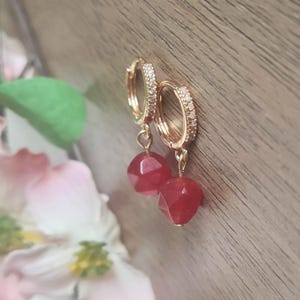 Carnelian Huggies Earrings Gold Crystal Gemstone Red Agate Huggy Earrings Valentines Gift for Her