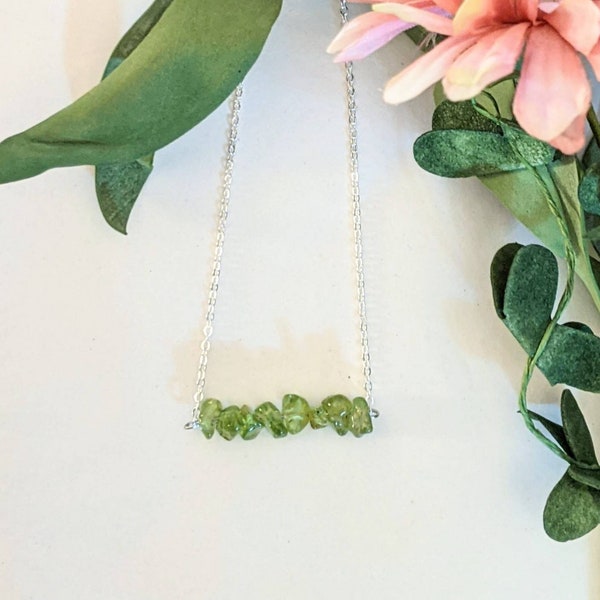 Peridot Necklace Crystal Bar Silver Necklaces Gift for Her August Birthstone