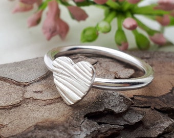 Herzring Silber 925, Prägung "waves", Geschenke für sie, Freundschaftsring, Sammelring, Verlobung, Valentinstag