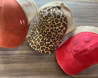 Distressed High Ponytail Hat