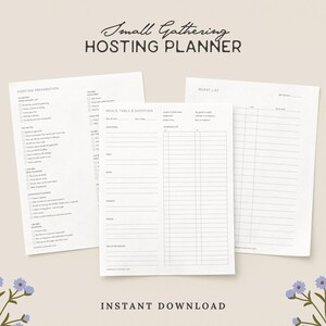 Paquete de listas de verificación para anfitriones, imprimible para cenas con planificador de comidas y compras.