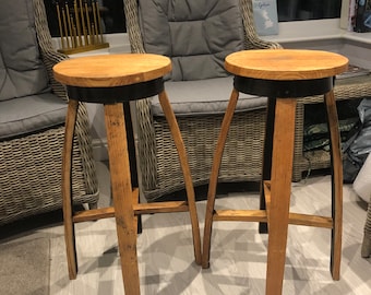 Oak stool made from whiskey barrel white oak