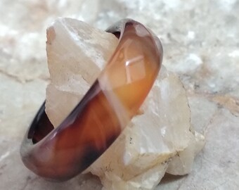 Bague d'AGATE de 6,5 mm en pierre naturelle pour HOMME et FEMME, équilibre, énergie, poli, original agate stone ring for womens