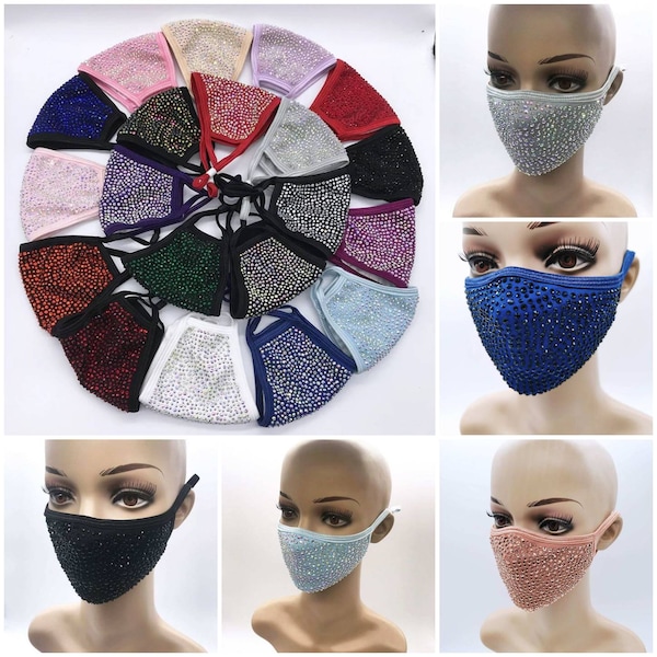 Multicolored Rhinestone Bling Face Masks with 1 Filter - Sparkly bedazeled glitter diamonds face mask for women - FREE Shipping  from CANADA