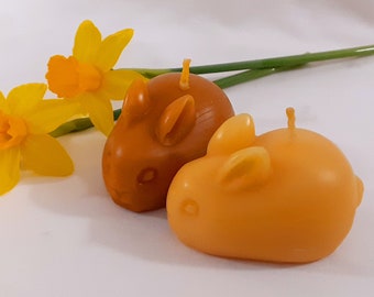 2x Cute Beeswax Bunny Rabbit Candles, Choice of 3 Colours of Beeswax & 8 Ribbon Colours, Sets of 2, 3 or 4