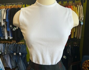 1960s vintage RIBBED white Tank top blouse Sz Sm