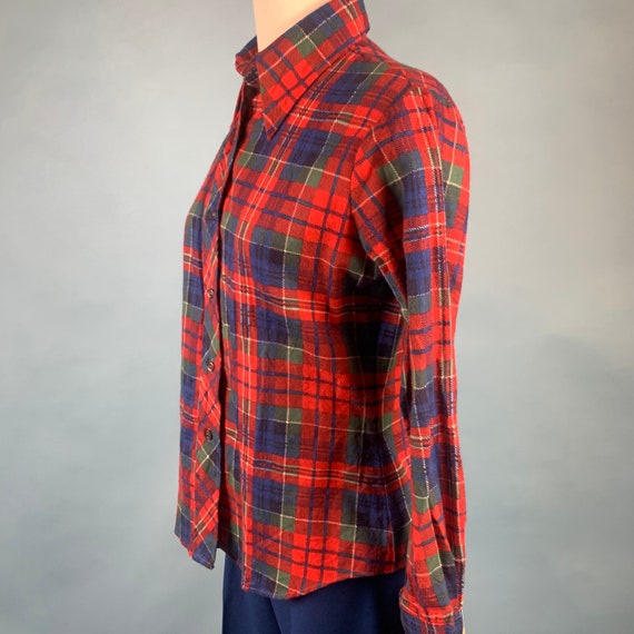 70s Vintage Red Plaid FLANNEL Shirt Sz M - image 3