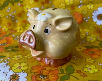 Vintage Retro 1960’s/70’s Yellow Ceramic Piggy Bank