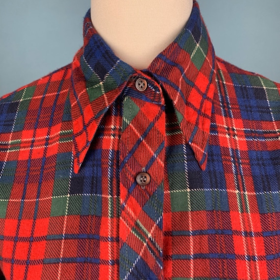 70s Vintage Red Plaid FLANNEL Shirt Sz M - image 1