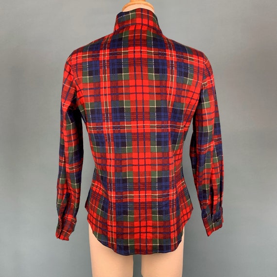 70s Vintage Red Plaid FLANNEL Shirt Sz M - image 7