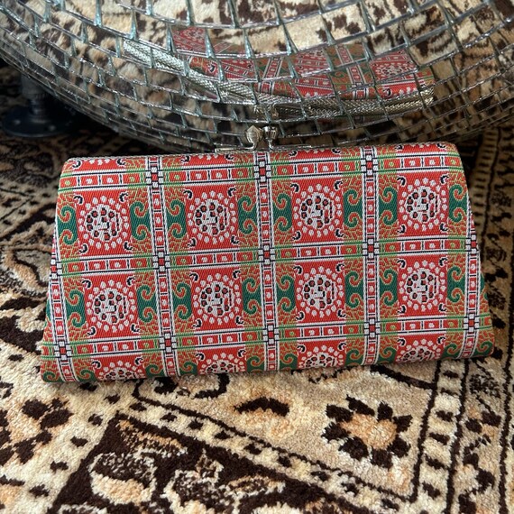 50s vintage TAPESTRY woven Clutch PURSE - image 2