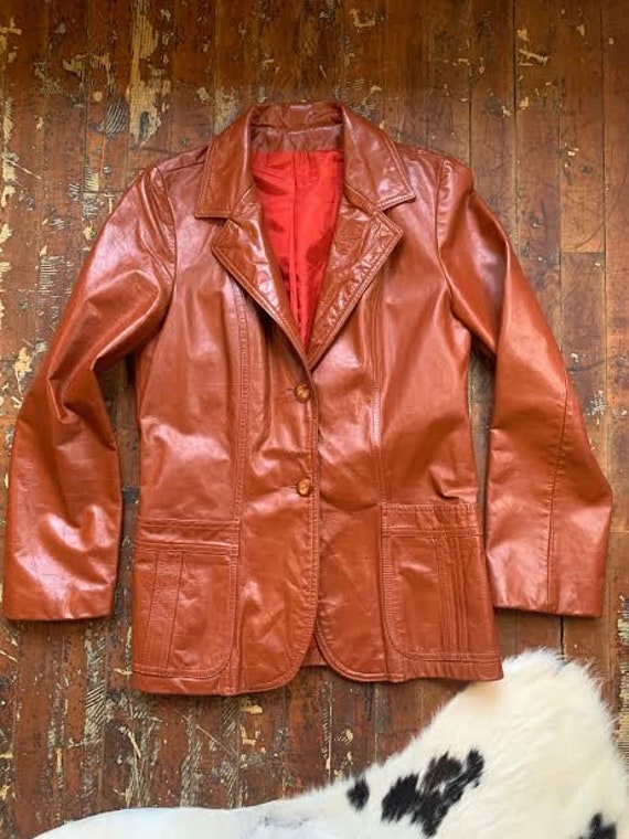 70s Vintage Chestnut Brown Leather Jacket