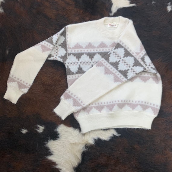 70s-80s vintage ARGYLE Neutral Tones Sweater Sz M… - image 2