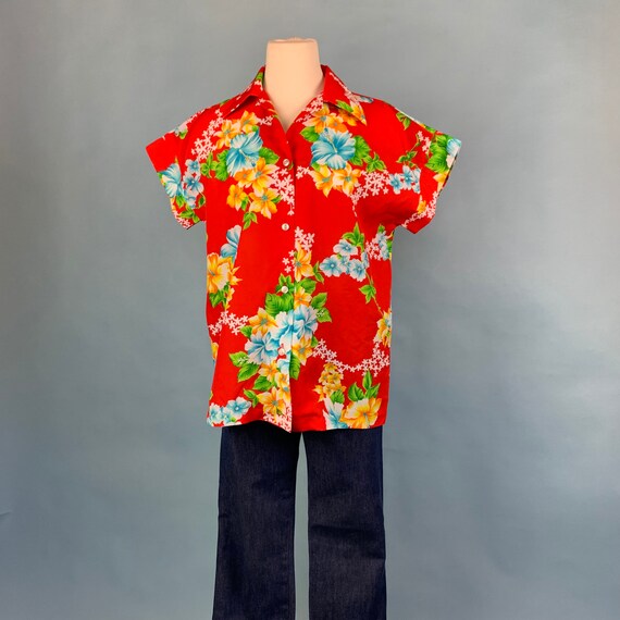 1970s/80s Poly Nei Hawaiian made in Honolulu Red … - image 1