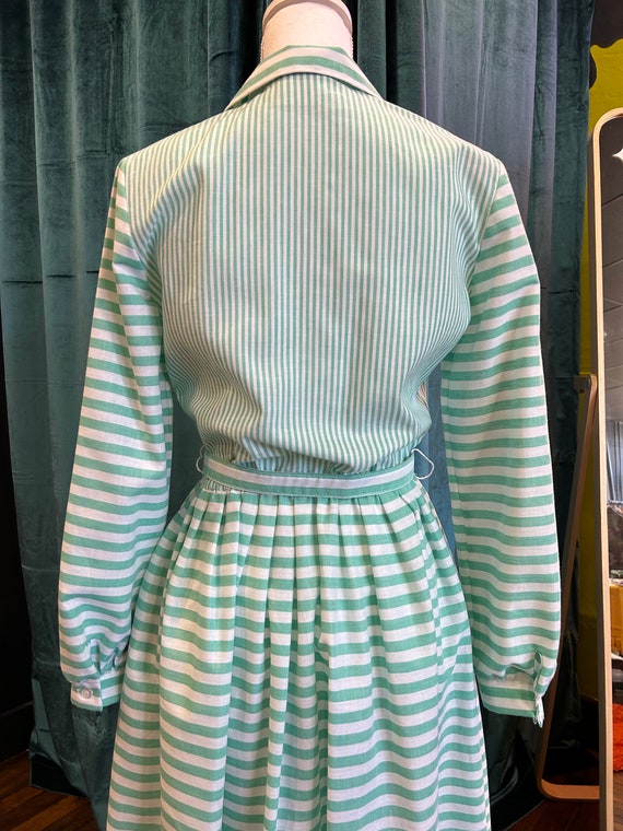 70s Teal and White Striped Shirt Dress Sz Small - image 5