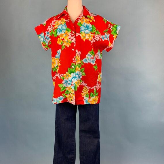 1970s/80s Poly Nei Hawaiian made in Honolulu Red … - image 2