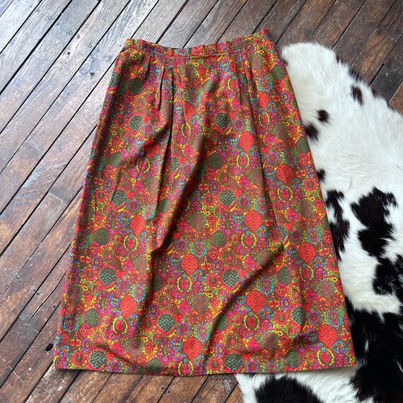 Vintage PSYCHEDELIC print Midi SKIRT 29” Waist - image 2