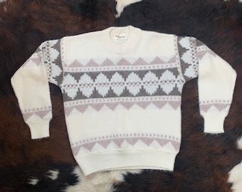 70s-80s vintage ARGYLE Neutral Tones Sweater Sz Med