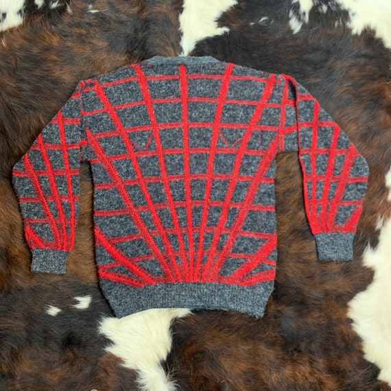 1980s TRON-Vibe Grey and RED wool Sweater Sz Lg - image 5