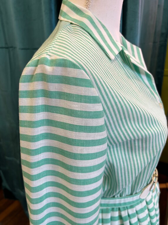 70s Teal and White Striped Shirt Dress Sz Small - image 9