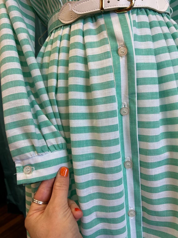 70s Teal and White Striped Shirt Dress Sz Small - image 8