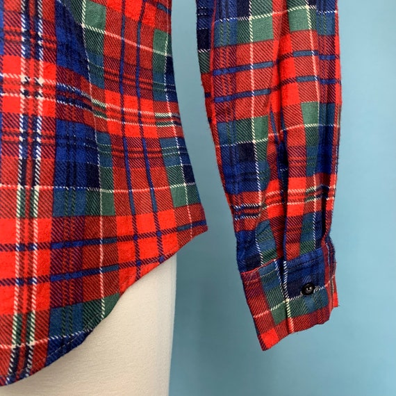 70s Vintage Red Plaid FLANNEL Shirt Sz M - image 6