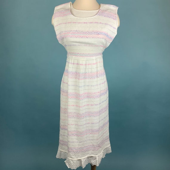 70s Vintage Knit Tie-Back RUFFLE Hem MIDI Dress S… - image 1