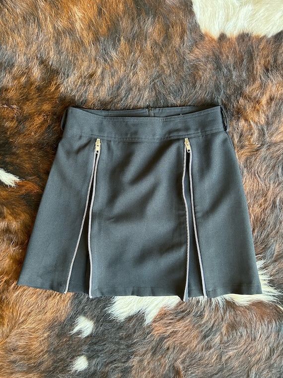 1990’s Y2K Double Zipper Black A-Line Mini Skirt s